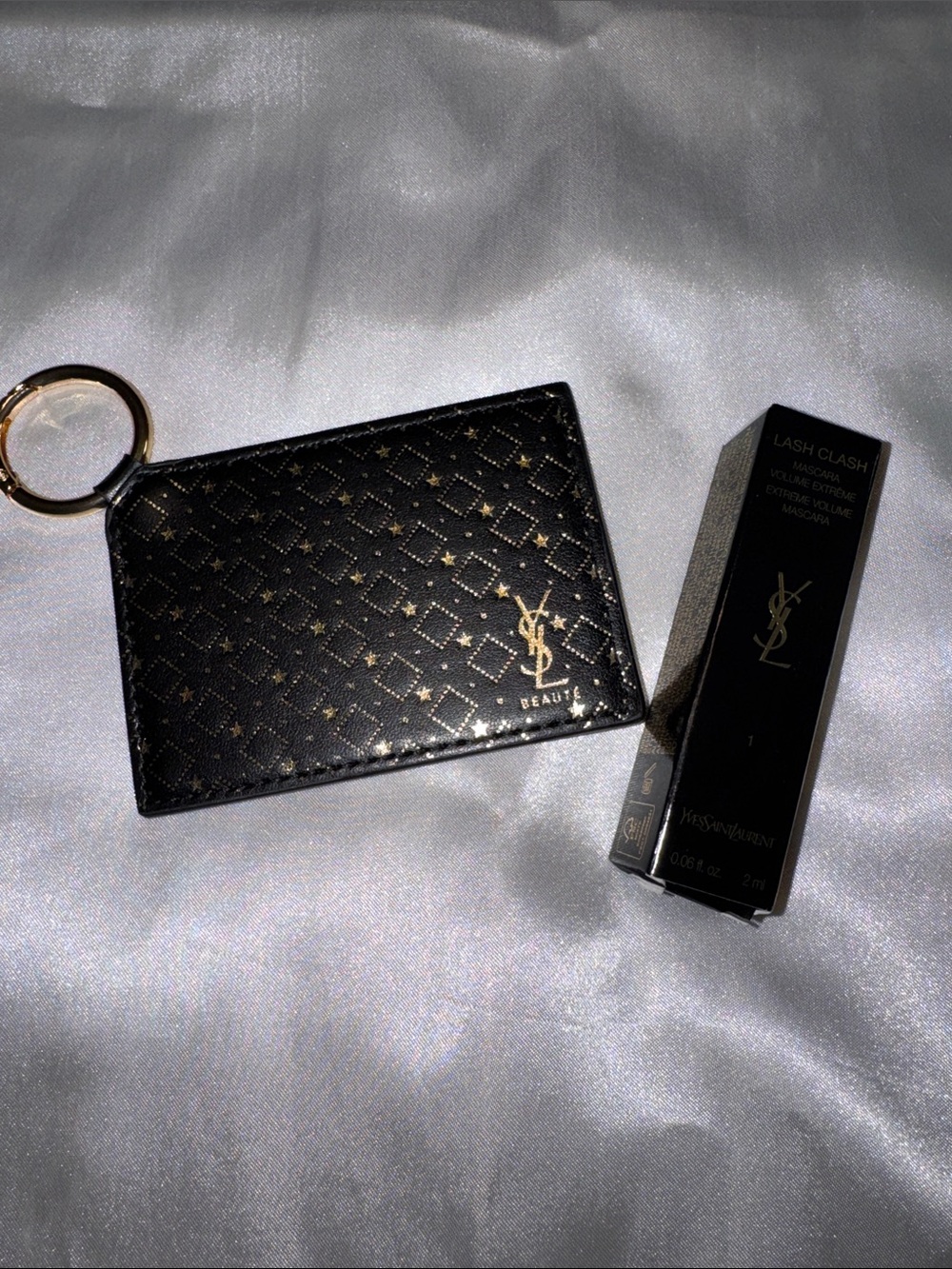 Yves Saint Laurent NWT Black Mirror Monogram Key Ring w/ lash Clash